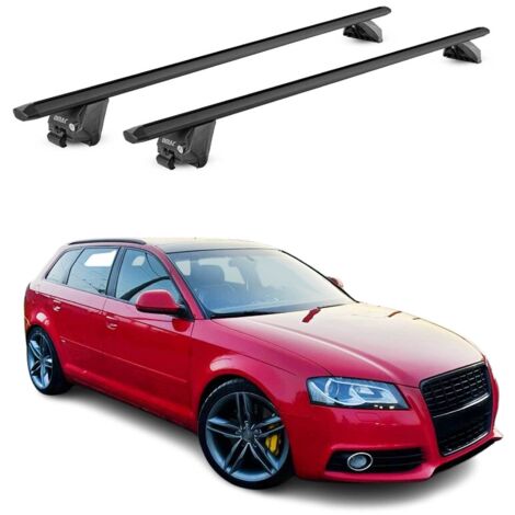 OMAC Barres de toit aluminium certifiées TÜV pour Audi A3 8PA Sportback 2005-2013 – Pour rails de toit intégrés – Rainure en T – Charge max 100 kg – 2 antivols Noir