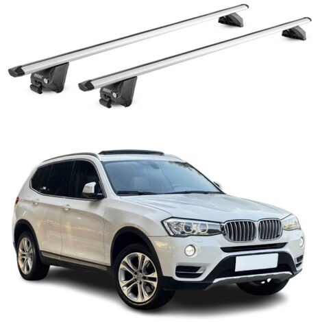 OMAC Barres de toit aluminium certifiées TÜV pour BMW X3 F25 2011-2017 – Pour rails de toit intégrés – Rainure en T – Charge max 100 kg – 2 antivols Argent