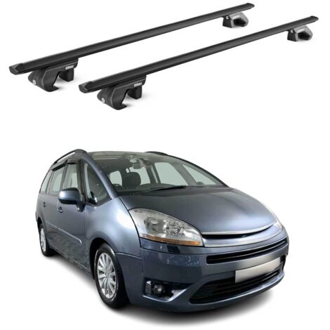 OMAC Barres de toit aluminium certifiées TÜV pour Citroën C4 Picasso / Grand Picasso 2006-2013 5 Portes – Pour rails de toit standards – Rainure en T – Charge max 90 kg – 2 antivols Noir