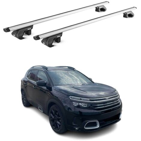 OMAC Barres de toit aluminium certifiées TÜV pour Citroën C5 Aircross 2018-2025 – Pour rails de toit standards – Rainure en T – Charge max 90 kg – 2 antivols Argent