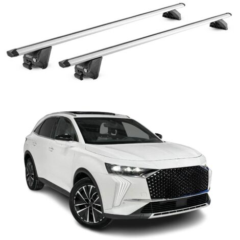 OMAC Barres de toit aluminium certifiées TÜV pour DS 7 Crossback / DS 7 2017-2026 – Pour rails de toit intégrés – Rainure en T – Charge max 100 kg – 2 antivols Argent