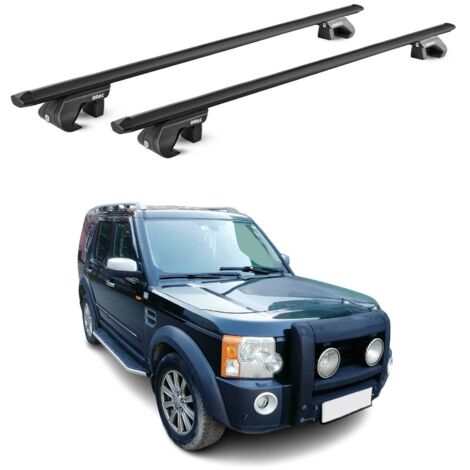 OMAC Barres de toit aluminium certifiées TÜV pour Land Rover Discovery LR3 L319 2004-2009 – Pour rails de toit standards – Rainure en T – Charge max 90 kg – 2 antivols Noir
