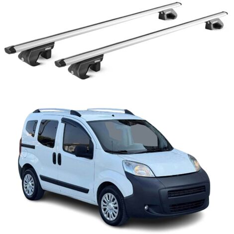 OMAC Barres de toit aluminium certifiées TÜV pour Peugeot Bipper 2008-2017 – Pour rails de toit standards – Rainure en T – Charge max 90 kg – 2 antivols Argent