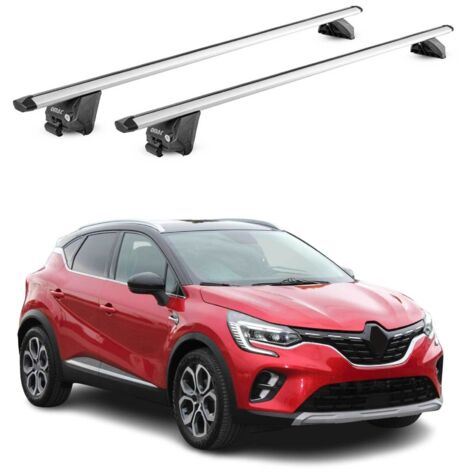 OMAC Barres de toit aluminium certifiées TÜV pour Renault Captur II 2019-2026 – Pour rails de toit intégrés – Rainure en T – Charge max 100 kg – 2 antivols Argent