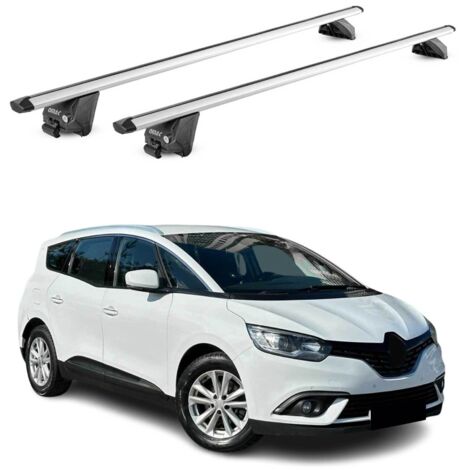 OMAC Barres de toit aluminium certifiées TÜV pour Renault Grand Scenic IV 2016-2022 – Pour rails de toit intégrés – Rainure en T – Charge max 100 kg – 2 antivols Argent