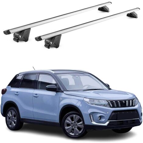 OMAC Barres de toit aluminium certifiées TÜV pour Suzuki Vitara IV 2015-2025 – Pour rails de toit intégrés – Rainure en T – Charge max 100 kg – 2 antivols Argent