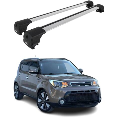 OMAC Barres de toit en aluminium pour Kia Soul II 2014-2019 – City Crash – ISO/PAS 11154:2006 – Antivol inclus – Charge max 75 kg – 2 barres Argent