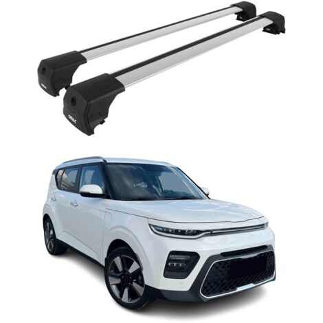 OMAC Barres de toit en aluminium pour Kia Soul X-Line 2021-2022 – City Crash – ISO/PAS 11154:2006 – Antivol inclus – Charge max 75 kg – 2 barres Argent