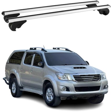 OMAC Barres de toit en aluminium pour Toyota Hilux mk7 2011-2015 FL – TÜV / DIN 75302:2019 – Antivol inclus – Charge max 75 kg – 2 barres Argent