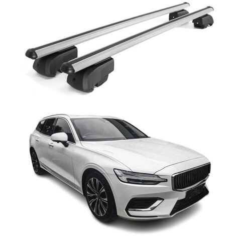 OMAC Barres de toit en aluminium pour Volvo V60 II 2019-2026 – City Crash – ISO/PAS 11154:2006 – Antivol inclus – Charge max 75 kg – 2 barres Argent