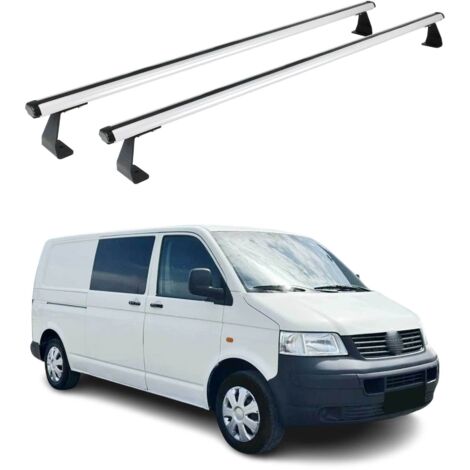 OMAC Barres de toit Heavy Duty compatibles avec VW T5 T6 Transporter Multivan Caravelle 2003-2024 – 2 barres – Aluminium Argent