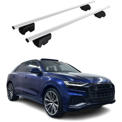 OMAC Barres de toit pour Audi Q8 4M 2018-2026 – City Crash tested – ISO PAS 11154:2006 – Antivol inclus – Charge max 75 kg – 2 barres Argent