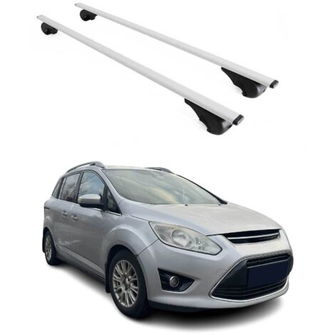 OMAC Barres de toit pour Ford Grand C-Max II 2010-2019 – TÜV / DIN 75302:2019 – Antivol inclus – Charge max 75 kg – 2 barres Argent
