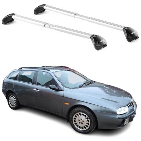 OMAC Barres de toit transversales certifiées TÜV pour Alfa Romeo 156 159 Kombi 2000-2013 5 Portes – Verrouillables (4 antivols) – Charge max 100 kg – Sangle inox + protection caoutchouc Argent