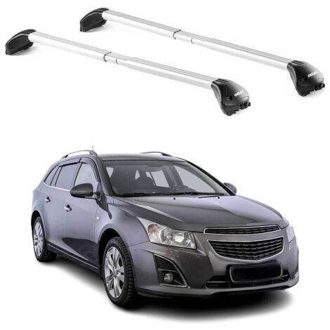 OMAC Barres de toit transversales certifiées TÜV pour Chevrolet Cruze Wagon 2011-2016 – Verrouillables (4 antivols) – Charge max 100 kg – Sangle inox + protection caoutchouc Argent