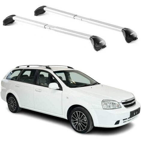 OMAC Barres de toit transversales certifiées TÜV pour Chevrolet Nubira Wagon 2005-2007 – Verrouillables (4 antivols) – Charge max 100 kg – Sangle inox + protection caoutchouc Argent
