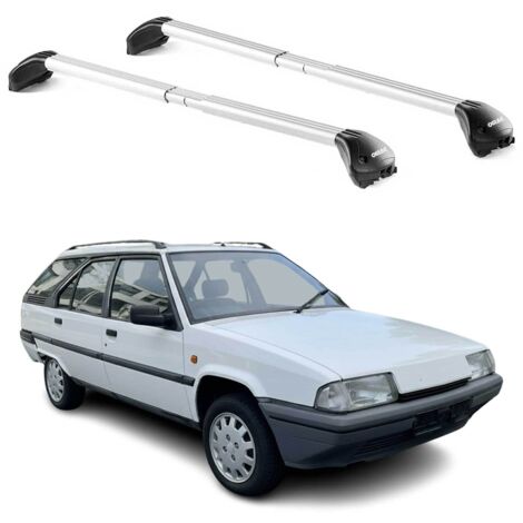 OMAC Barres de toit transversales certifiées TÜV pour Citroën BX Kombi 1982-1995 5 Portes – Verrouillables (4 antivols) – Charge max 100 kg – Sangle inox + protection caoutchouc Argent