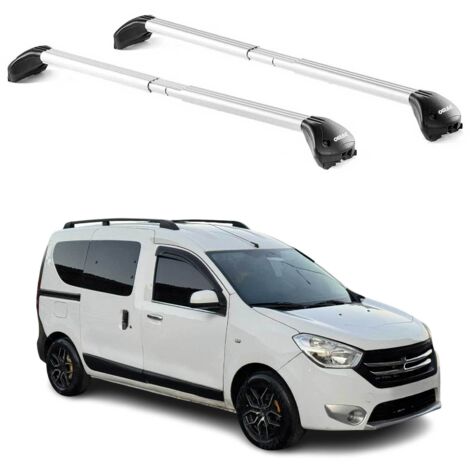 OMAC Barres de toit transversales certifiées TÜV pour Dacia Dokker 2012-2022 – Verrouillables (4 antivols) – Charge max 100 kg – Sangle inox + protection caoutchouc Argent