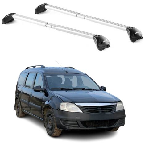 OMAC Barres de toit transversales certifiées TÜV pour Dacia Logan Kombi 2007-2013 5 Portes – Verrouillables (4 antivols) – Charge max 100 kg – Sangle inox + protection caoutchouc Argent