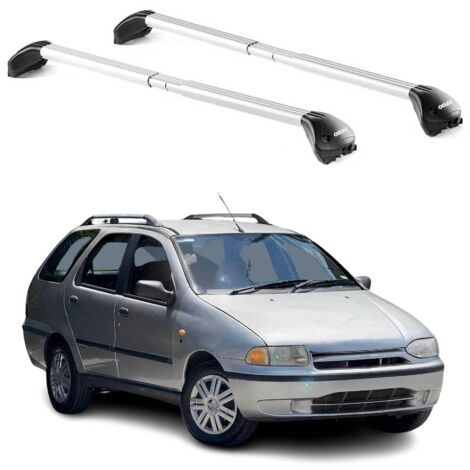 OMAC Barres de toit transversales certifiées TÜV pour Fiat Palio Weekend 1996-2011 – Verrouillables (4 antivols) – Charge max 100 kg – Sangle inox + protection caoutchouc Argent