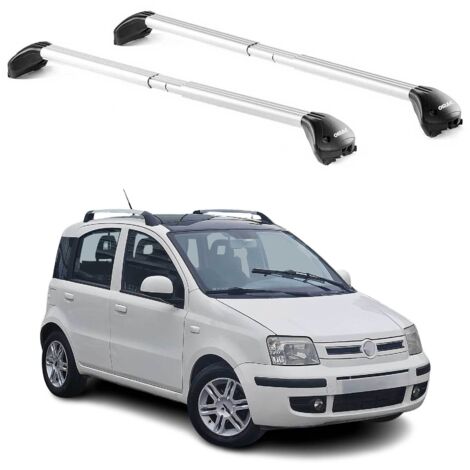 OMAC Barres de toit transversales certifiées TÜV pour Fiat Panda III City Cross 2012-2026 – Verrouillables (4 antivols) – Charge max 100 kg – Sangle inox + protection caoutchouc Argent