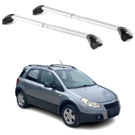 OMAC Barres de toit transversales certifiées TÜV pour Fiat Sedici 2005-2014 – Verrouillables (4 antivols) – Charge max 100 kg – Sangle inox + protection caoutchouc Argent