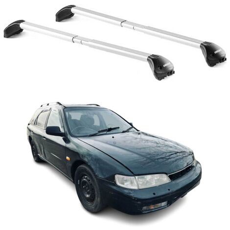 OMAC Barres de toit transversales certifiées TÜV pour Honda Accord Break 1994-2017 – Verrouillables (4 antivols) – Charge max 100 kg – Sangle inox + protection caoutchouc Argent