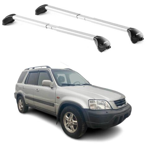 OMAC Barres de toit transversales certifiées TÜV pour Honda CR-V I 1997-2001 – Verrouillables (4 antivols) – Charge max 100 kg – Sangle inox + protection caoutchouc Argent