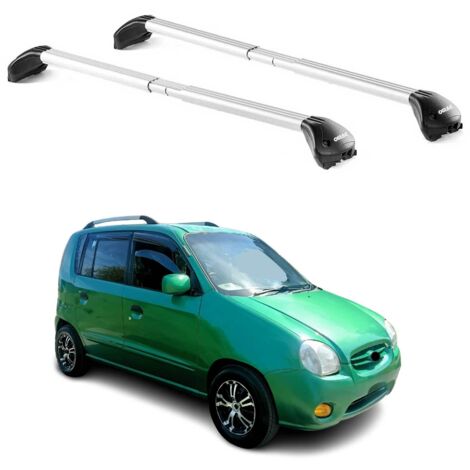 OMAC Barres de toit transversales certifiées TÜV pour Hyundai Atos 1997-2007 – Verrouillables (4 antivols) – Charge max 100 kg – Sangle inox + protection caoutchouc Argent