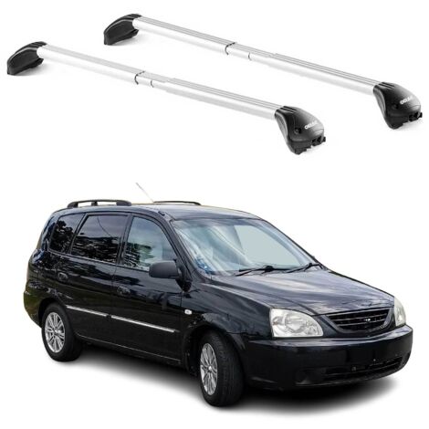 OMAC Barres de toit transversales certifiées TÜV pour Kia Carens I 1999-2006 – Verrouillables (4 antivols) – Charge max 100 kg – Sangle inox + protection caoutchouc Argent