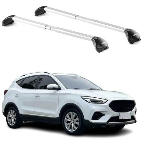OMAC Barres de toit transversales certifiées TÜV pour MG ZS mk1 / ZS EV 2017-2026 – Verrouillables (4 antivols) – Charge max 100 kg – Sangle inox + protection caoutchouc Argent