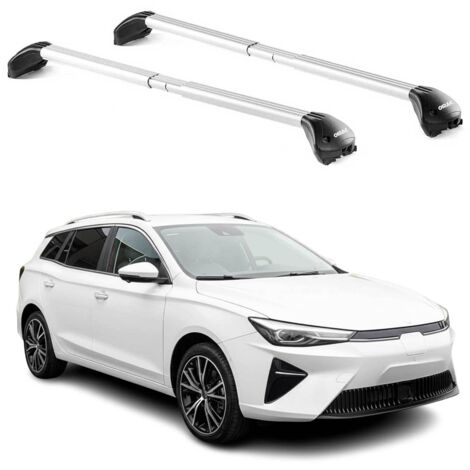 OMAC Barres de toit transversales certifiées TÜV pour MG5 II 2020-2026 – Verrouillables (4 antivols) – Charge max 100 kg – Sangle inox + protection caoutchouc Argent