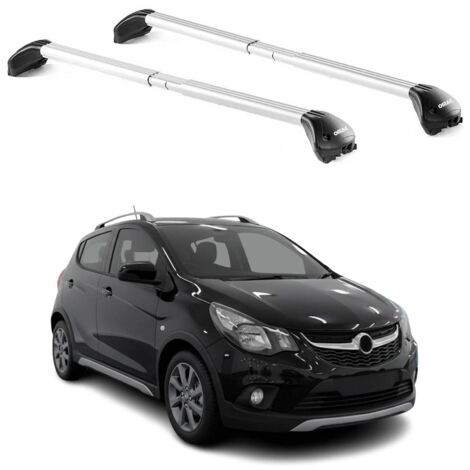 OMAC Barres de toit transversales certifiées TÜV pour Opel Karl Rocks 2017-2019 – Verrouillables (4 antivols) – Charge max 100 kg – Sangle inox + protection caoutchouc Argent