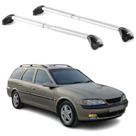 OMAC Barres de toit transversales certifiées TÜV pour Opel Vectra B Break 1995-2002 – Verrouillables (4 antivols) – Charge max 100 kg – Sangle inox + protection caoutchouc Argent