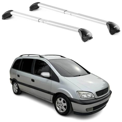 OMAC Barres de toit transversales certifiées TÜV pour Opel Zafira A 1999-2005 – Verrouillables (4 antivols) – Charge max 100 kg – Sangle inox + protection caoutchouc Argent