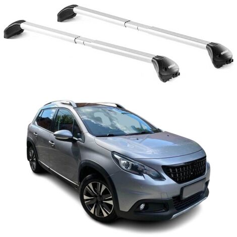 OMAC Barres de toit transversales certifiées TÜV pour Peugeot 2008 I 2013-2019 – Verrouillables (4 antivols) – Charge max 100 kg – Sangle inox + protection caoutchouc Argent