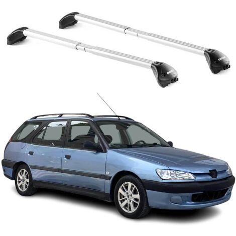 OMAC Barres de toit transversales certifiées TÜV pour Peugeot 206 Break 2001-2009 – Verrouillables (4 antivols) – Charge max 100 kg – Sangle inox + protection caoutchouc Argent
