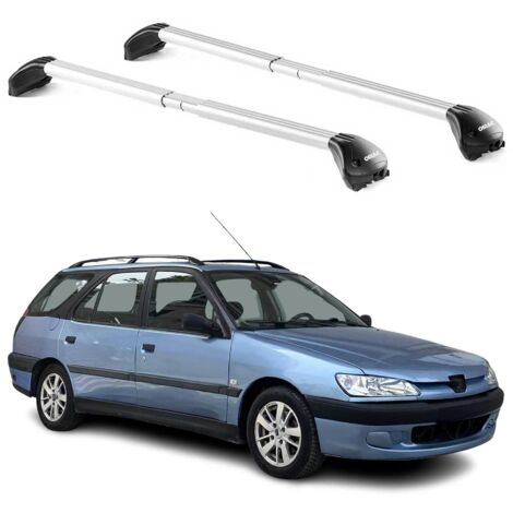 OMAC Barres de toit transversales certifiées TÜV pour Peugeot 306 307 308 Wagon – Verrouillables (4 antivols) – Charge max 100 kg – Sangle inox + protection caoutchouc Argent