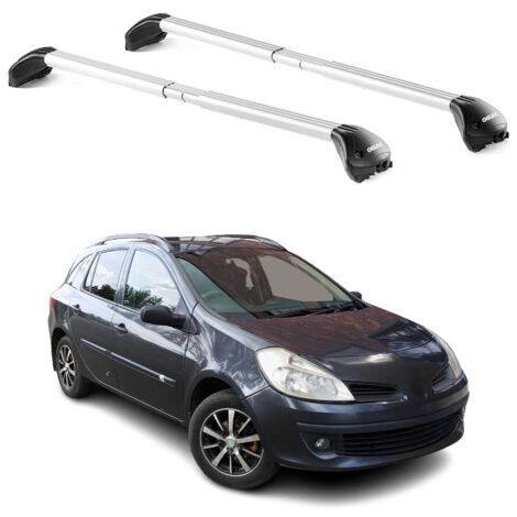 OMAC Barres de toit transversales certifiées TÜV pour Renault Clio III IV Break 2005-2019 – Verrouillables (4 antivols) – Charge max 100 kg – Sangle inox + protection caoutchouc Argent