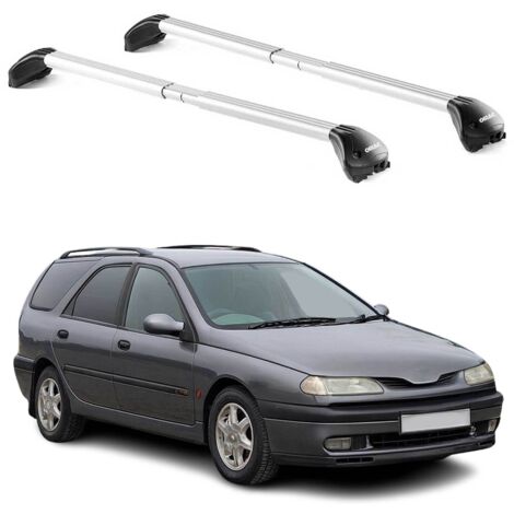 OMAC Barres de toit transversales certifiées TÜV pour Renault Laguna I II III Break 1994-2015 – Verrouillables (4 antivols) – Charge max 100 kg – Sangle inox + protection caoutchouc Argent