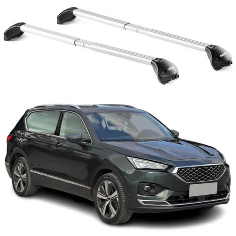 OMAC Barres de toit transversales certifiées TÜV pour Seat Tarraco 2018-2024 – Verrouillables (4 antivols) – Charge max 100 kg – Sangle inox + protection caoutchouc Argent