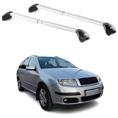OMAC Barres de toit transversales certifiées TÜV pour Skoda Fabia Break 1999-2021 – Verrouillables (4 antivols) – Charge max 100 kg – Sangle inox + protection caoutchouc Argent