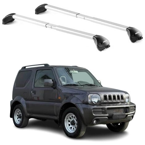 OMAC Barres de toit transversales certifiées TÜV pour Suzuki Jimny III 1998-2018 – Verrouillables (4 antivols) – Charge max 100 kg – Sangle inox + protection caoutchouc Argent