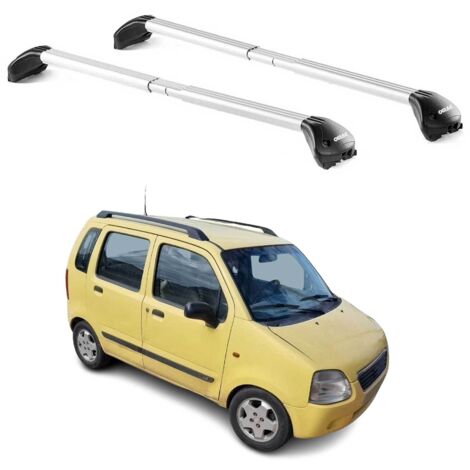 OMAC Barres de toit transversales certifiées TÜV pour Suzuki Wagon R+ 2000-2008 – Verrouillables (4 antivols) – Charge max 100 kg – Sangle inox + protection caoutchouc Argent