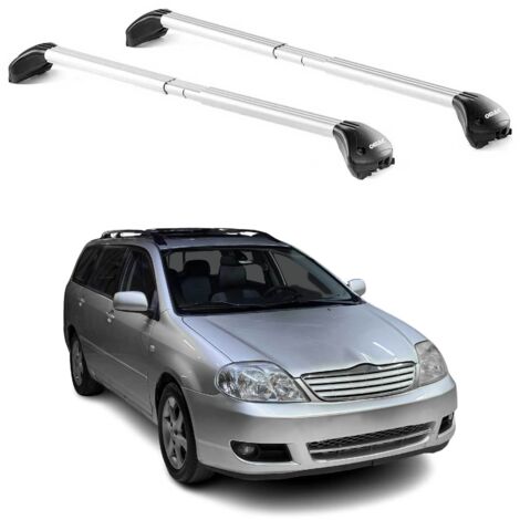 OMAC Barres de toit transversales certifiées TÜV pour Toyota Corolla mk9 Break / Verso 2002-2009 – Verrouillables (4 antivols) – Charge max 100 kg – Sangle inox + protection caoutchouc Argent
