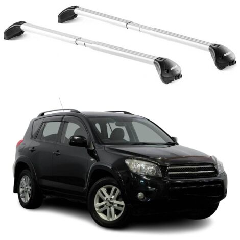 OMAC Barres de toit transversales certifiées TÜV pour Toyota RAV4 III 2006-2012 – Verrouillables (4 antivols) – Charge max 100 kg – Sangle inox + protection caoutchouc Argent