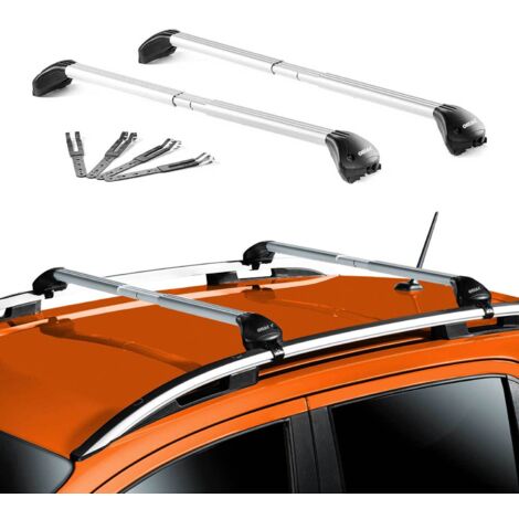 OMAC Barres de toit transversales certifiées TÜV pour Universal – Verrouillables (4 antivols) – Charge max 100 kg – Sangle inox + protection caoutchouc Argent