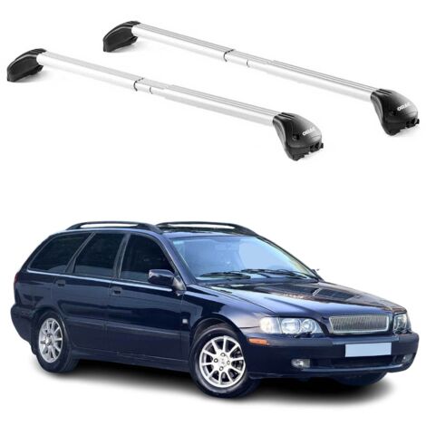 OMAC Barres de toit transversales certifiées TÜV pour Volvo V40 I 1996-2004 – Verrouillables (4 antivols) – Charge max 100 kg – Sangle inox + protection caoutchouc Argent