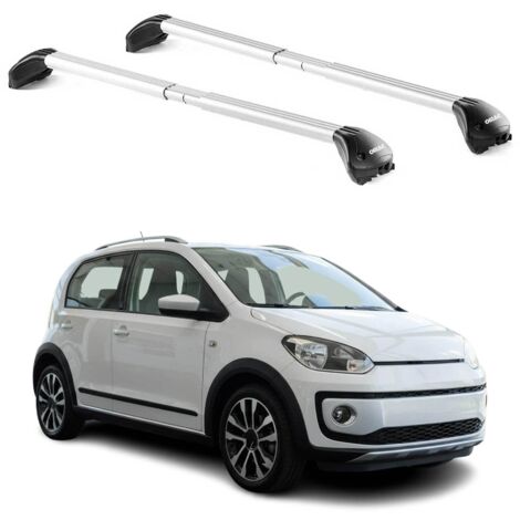 OMAC Barres de toit transversales certifiées TÜV pour VW Cross Up 2012-2019 – Verrouillables (4 antivols) – Charge max 100 kg – Sangle inox + protection caoutchouc Argent
