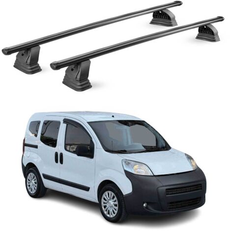 OMAC Barres de toit transversales en acier pour Peugeot Bipper 2007-2016 – TÜV / DIN 75302:2019 – Antivol inclus – Rainure en T (accessoires) – Charge max 75 kg – 2 barres – Noir